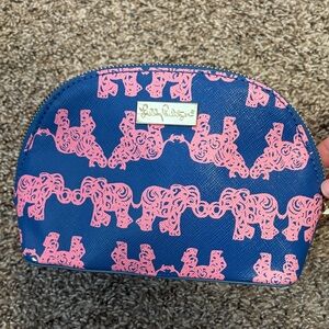 Lilly Pulitzer Navy Cosmetic Pouch with Pink Elephant Print
